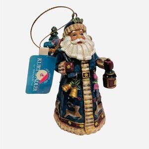 Kurt Adler Blue Santa Carrying Presents with Reindeer Robe Holiday Ornament